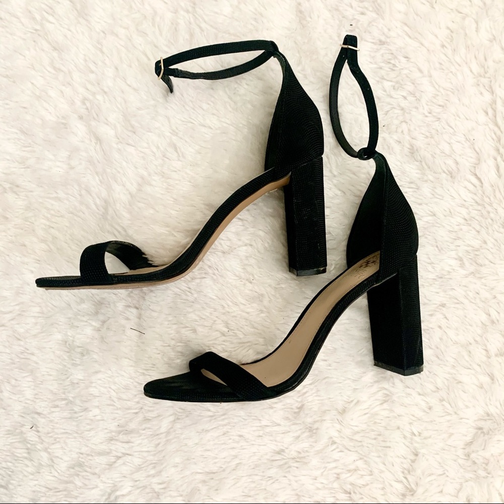 Vince Camuto Corlina Ankle Strap Black Suede Heels 9 1/2